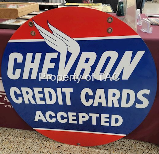 Chevron Credit Cards Accepted w/Logo Porcelain Sign