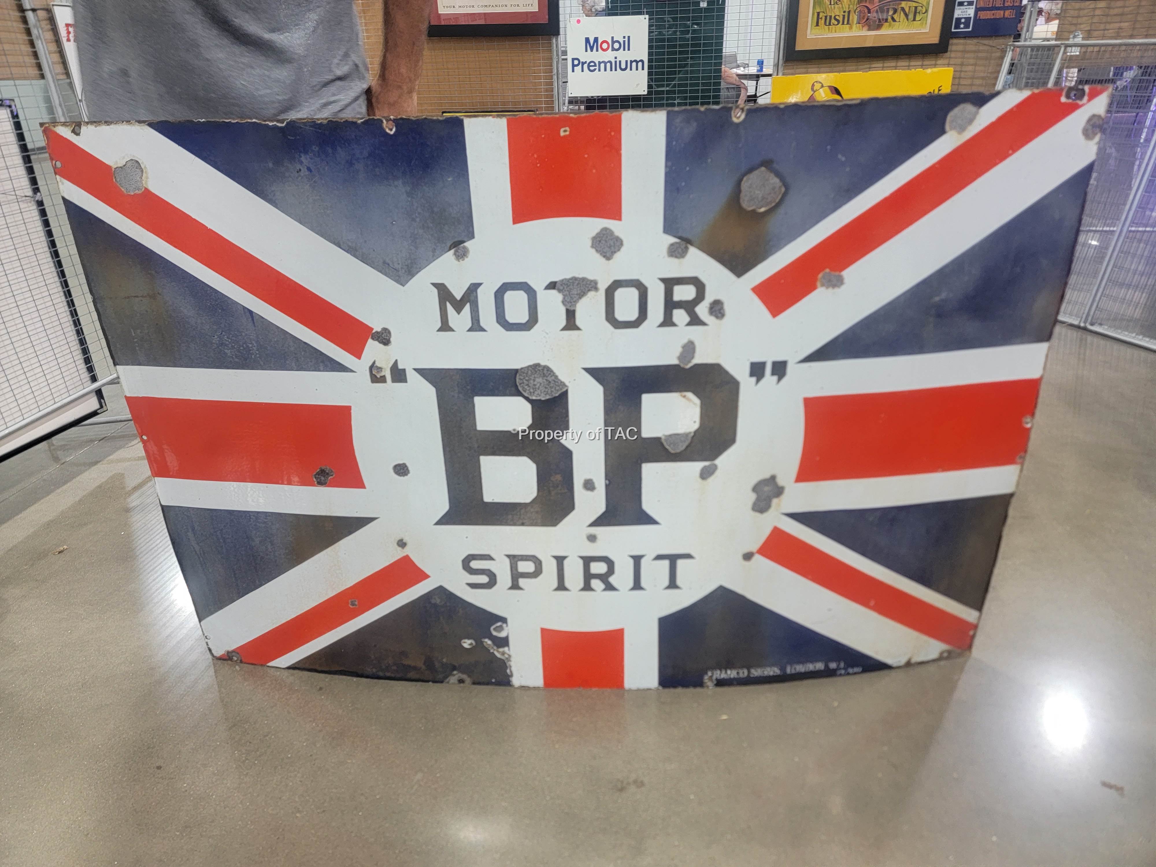 "BP" Motor Spirit w/Union Jack Logo Porcelain Sign