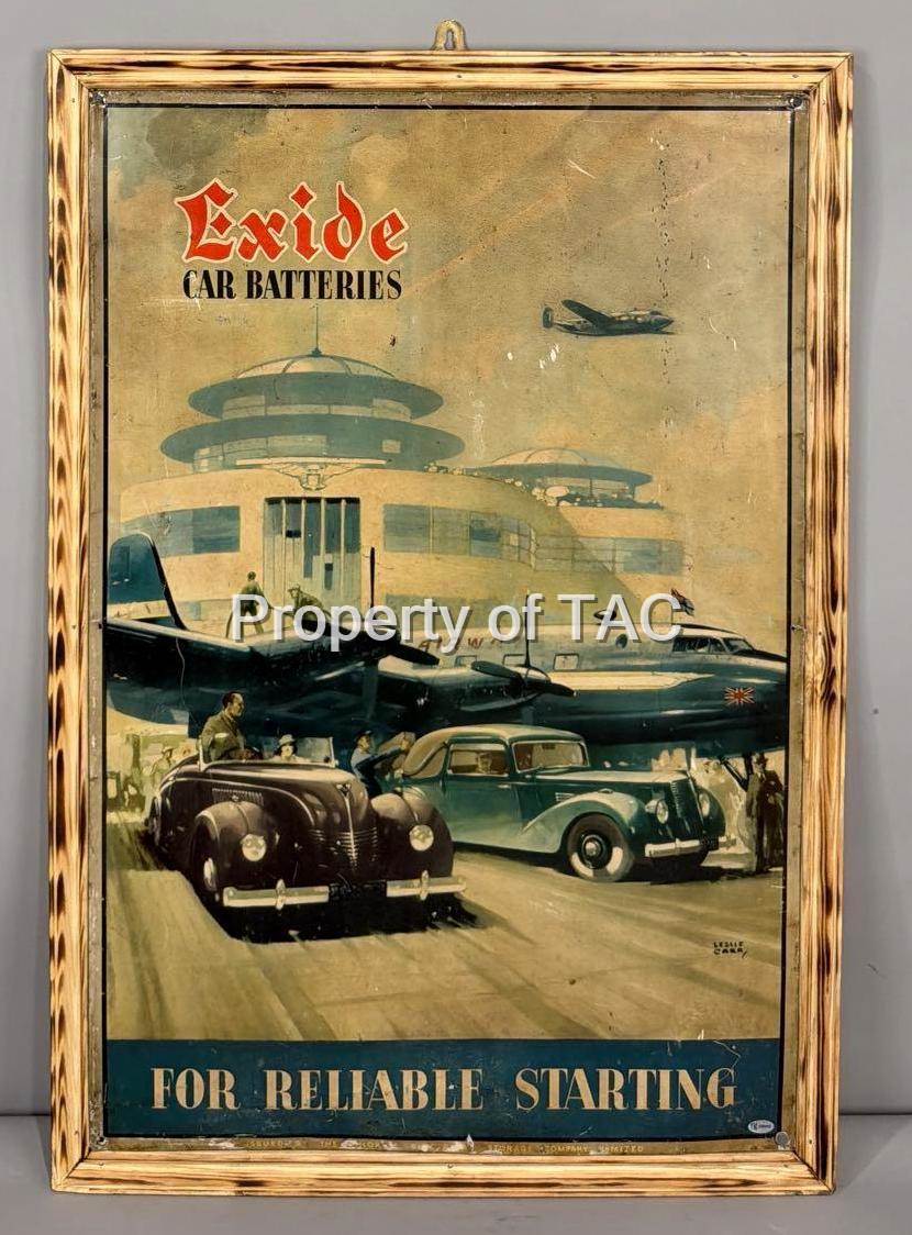 "GRAPHICAL!" Exide Car Batteries "For Reliable Starting" w/Great Image Metal Sign