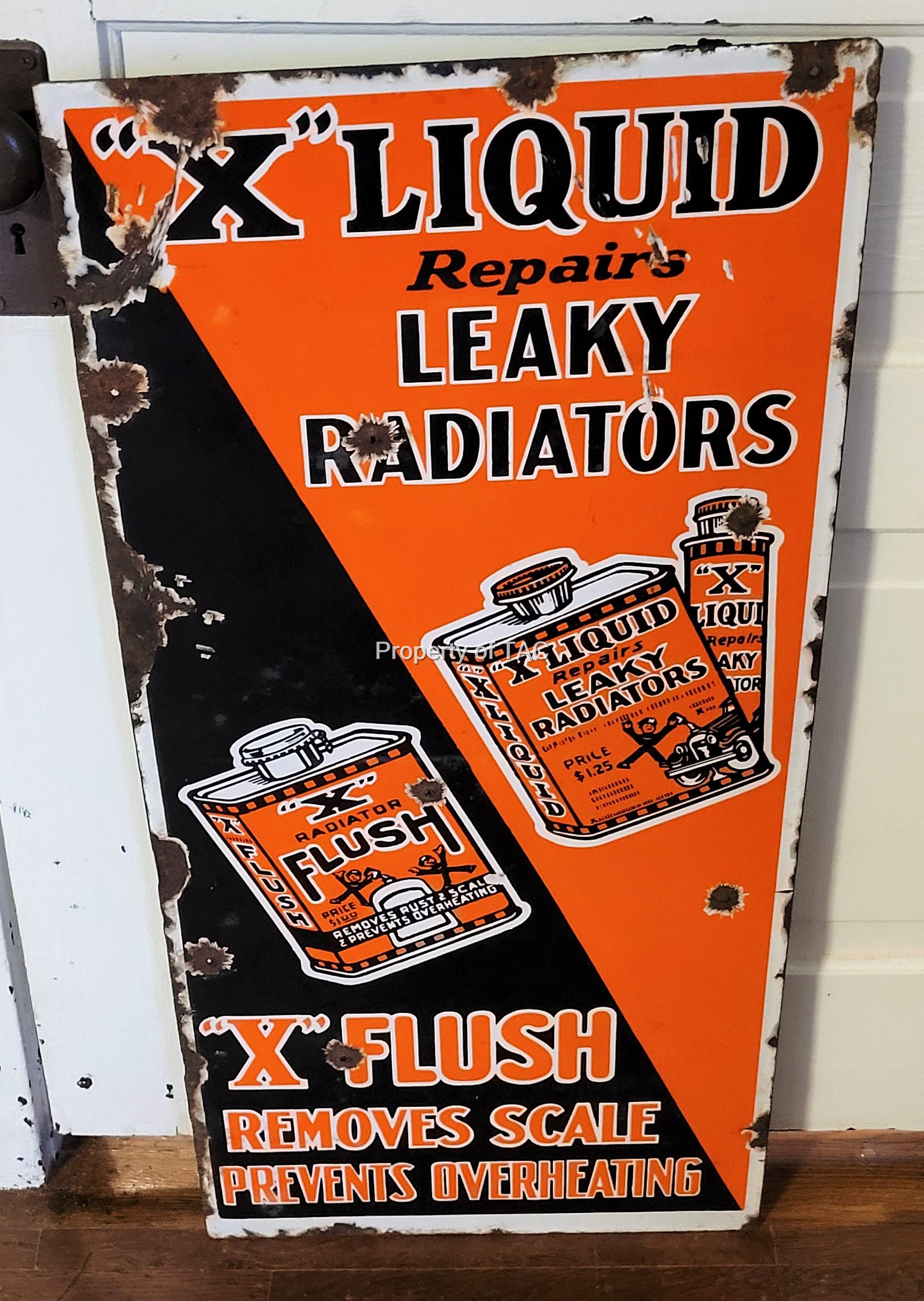 "X" Ligquid Repairs Leaky Radiators "X" Flush Porcelain Sign