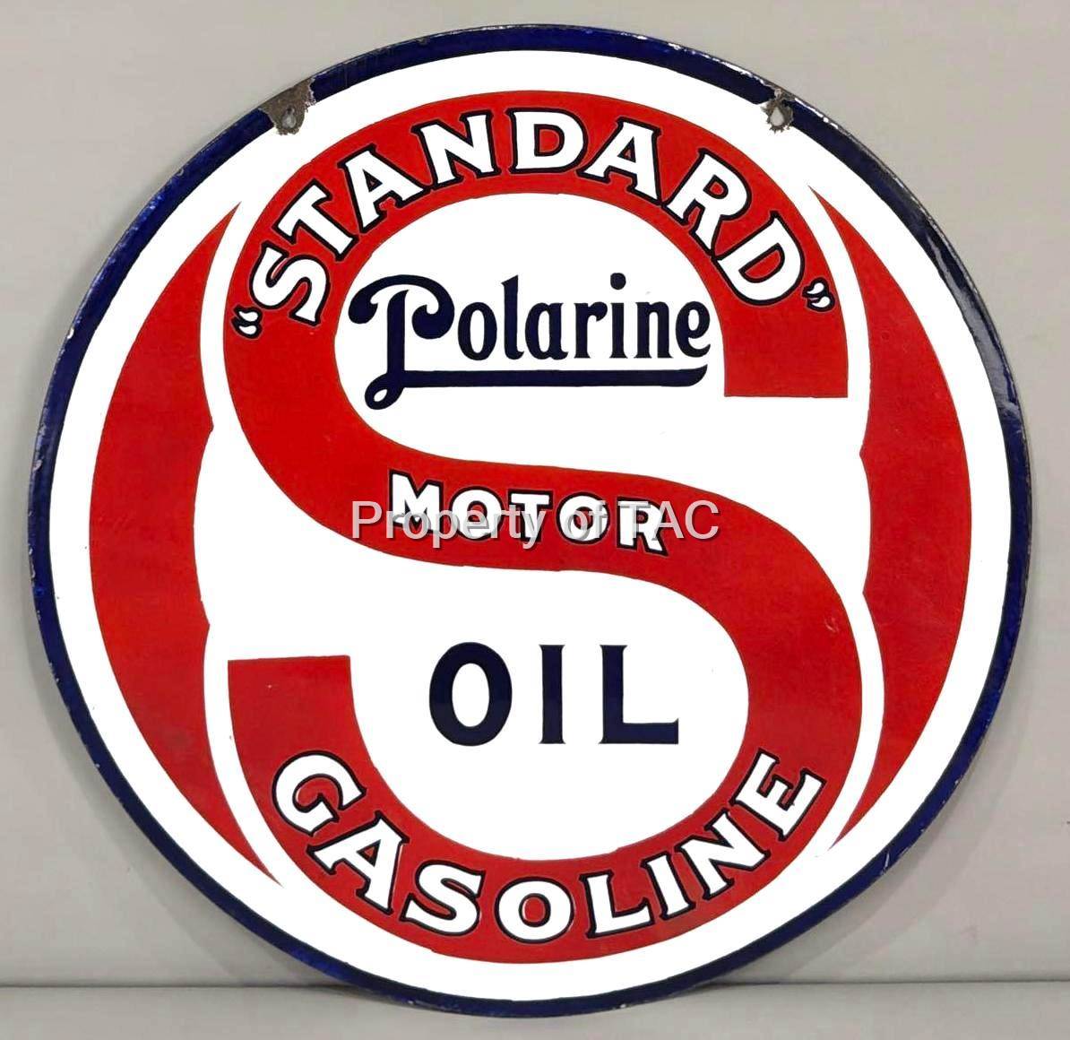 "AMAZING!" "Standard" Motor Gasoline Polarine Oil Porcelain Sign
