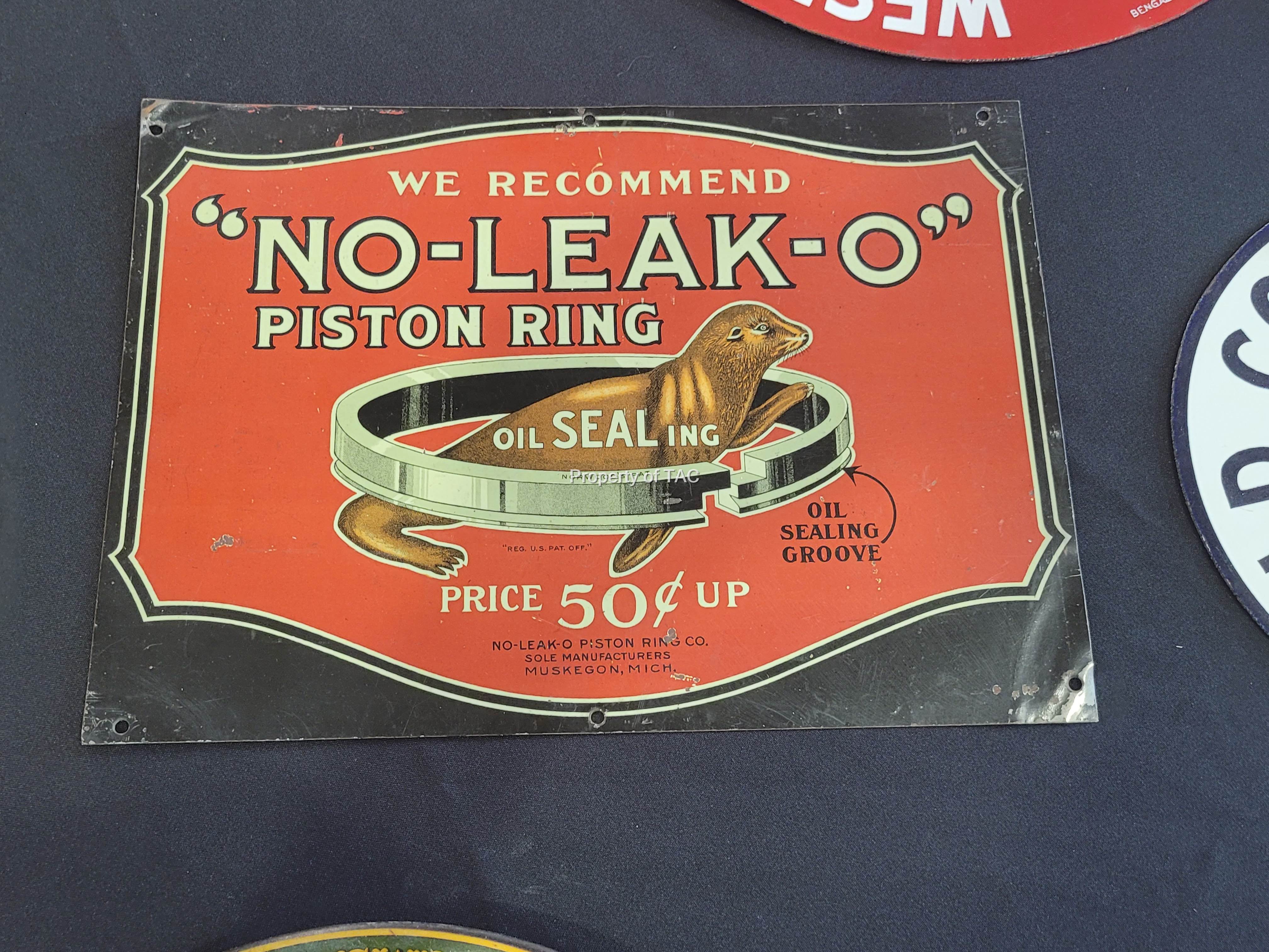 "No-Leak-O" Piston Rings w/Logo Metal Sign