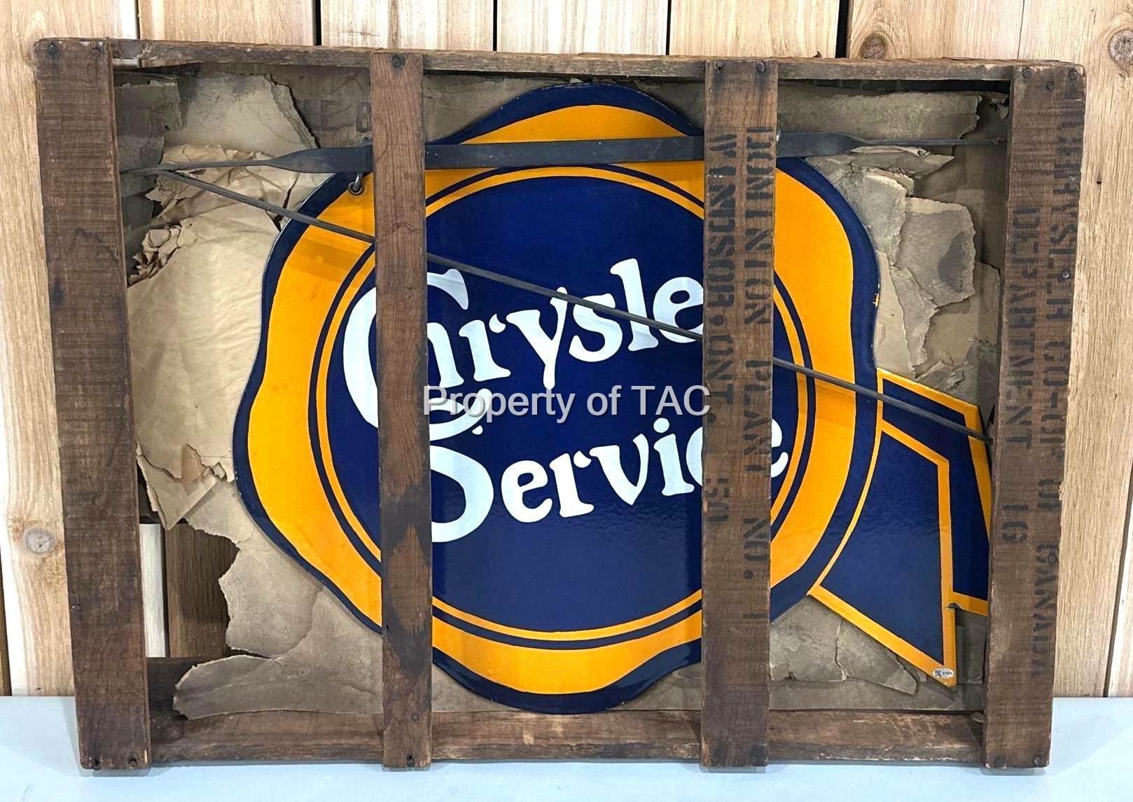 "AMAZING" Chrysler Service Ribbon Porcelain Sign New in Wood Crate