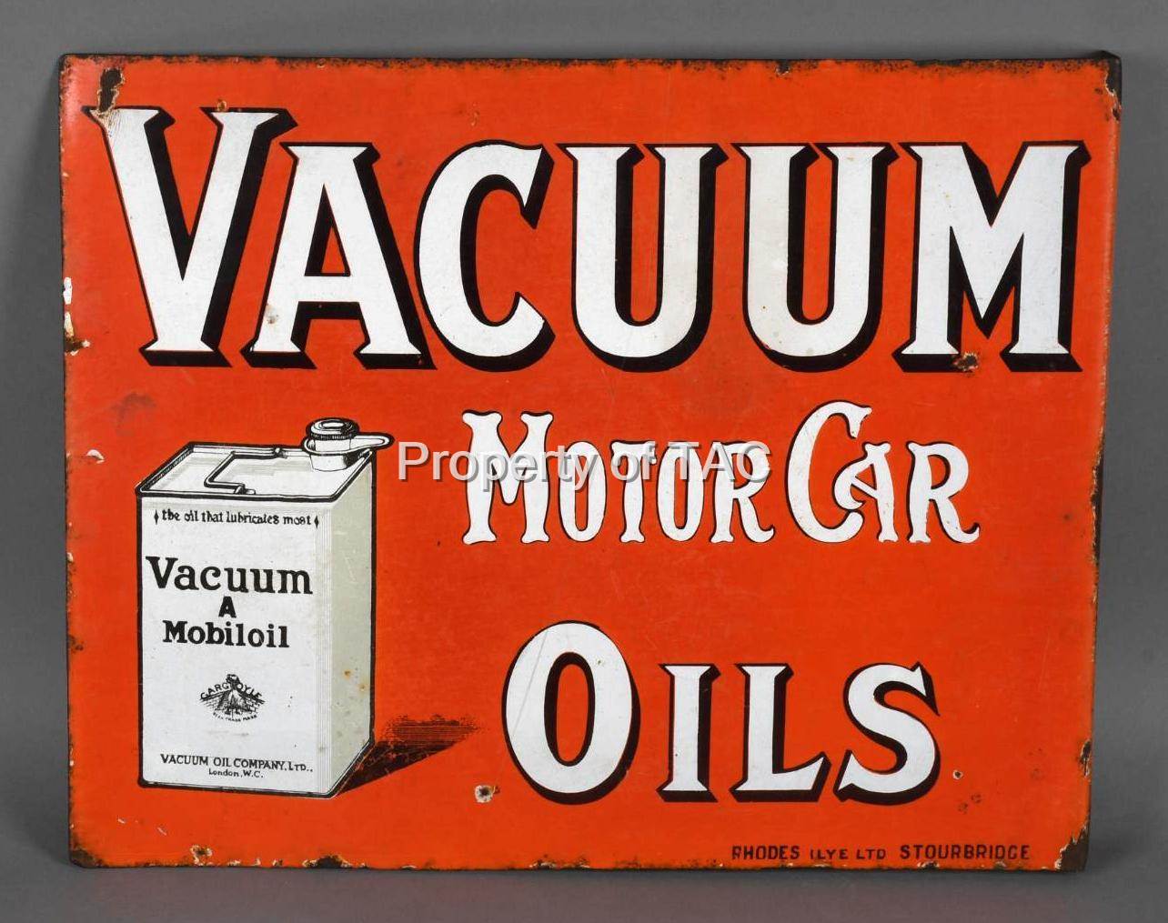 "Rare & Early" Vacuum Motor Car Oils w/Standing Gargoyle Logo on the Can Porcelain Flange Sign