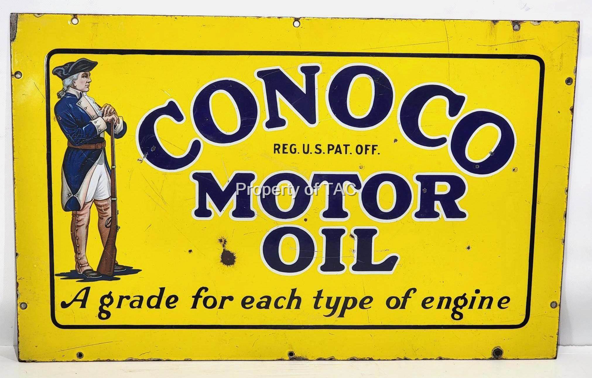 "Hard To Find" Conoco Motor Oil w/Soldier Porcelain Sign