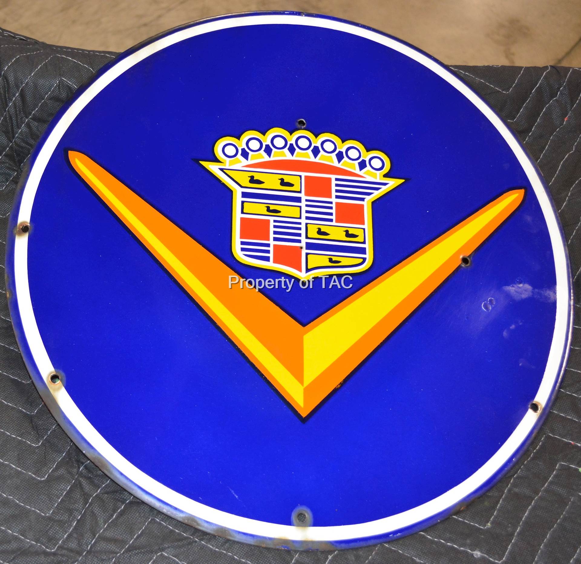 (Cadillac) w/V Crest Logo Porcelain Sign (TAC)