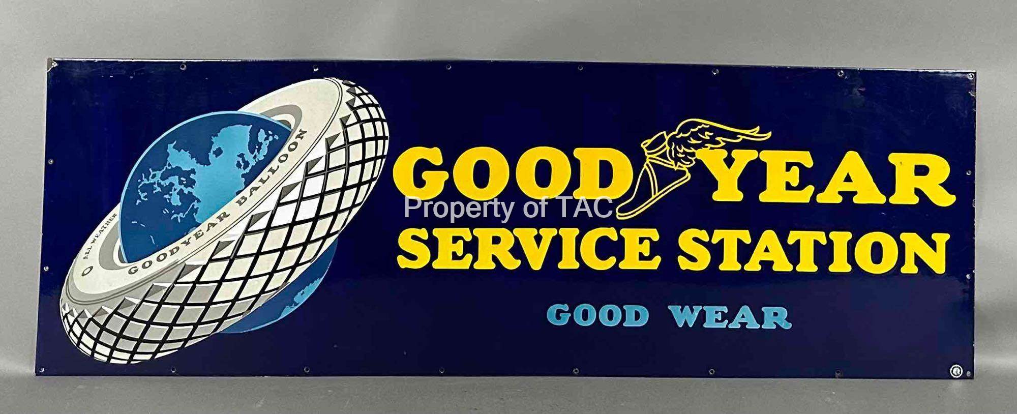 "EXCEPTIONAL" Goodyear Service Station "Good Wear" w/Logo Porcelain Sign