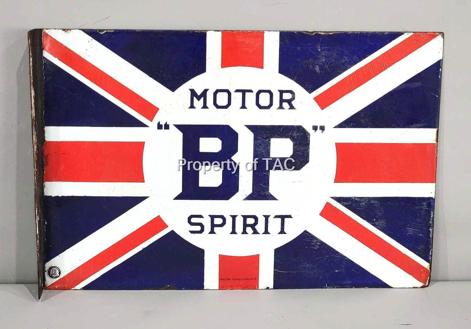 "BP" Motor Spirit w/Logo Porcelain Flange Sign