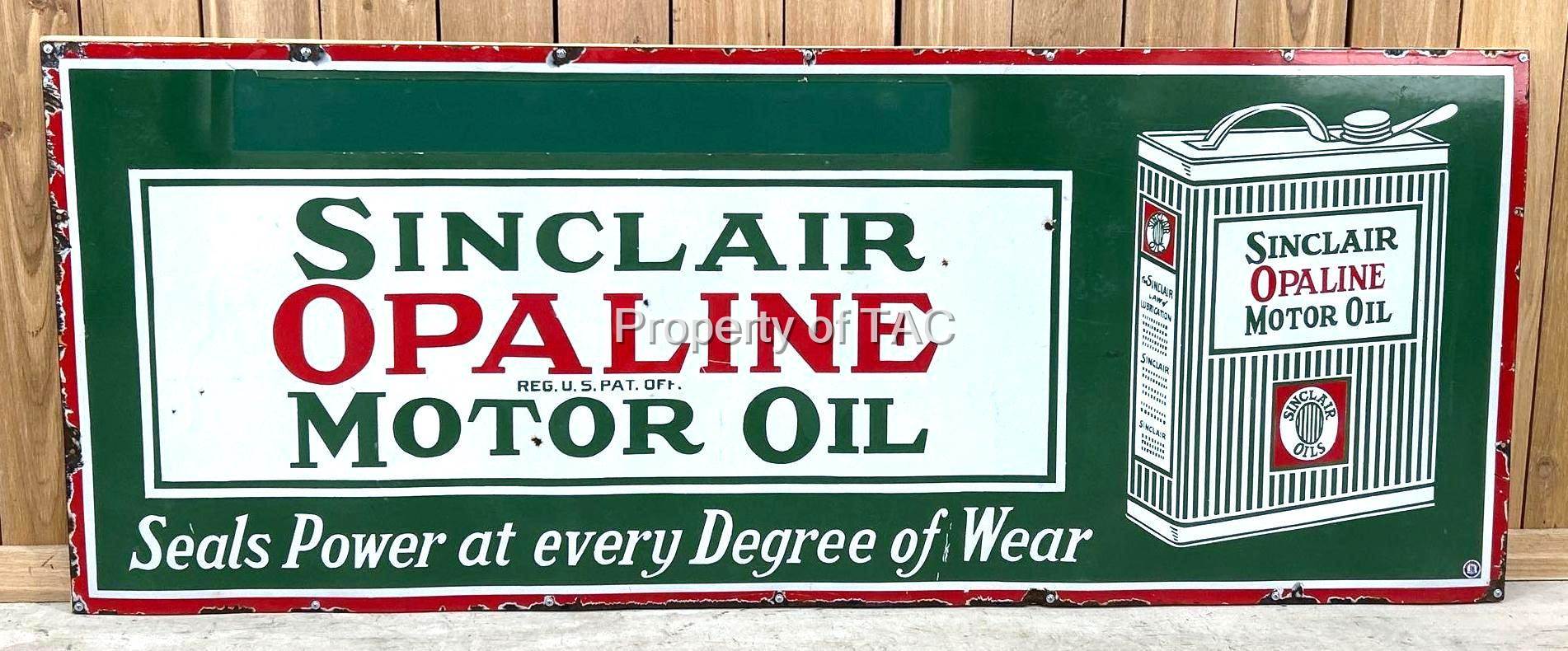 "Large" Sinclair Opaline Motor Oil w/Flat Can &; Privilege Panel Porcelain Sign