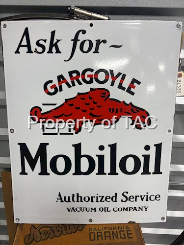 Ask for Mobiloil w/Gargoyle Porcelain Oil Cabinet Sign