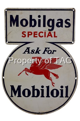 Mobilgas Special "Ask for Mobiloil" w/Pegasus Metal Pump Sign