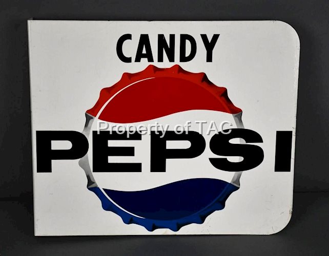 Pepsi w/Bottle Cap Logo "Candy" Metal Flange Sign