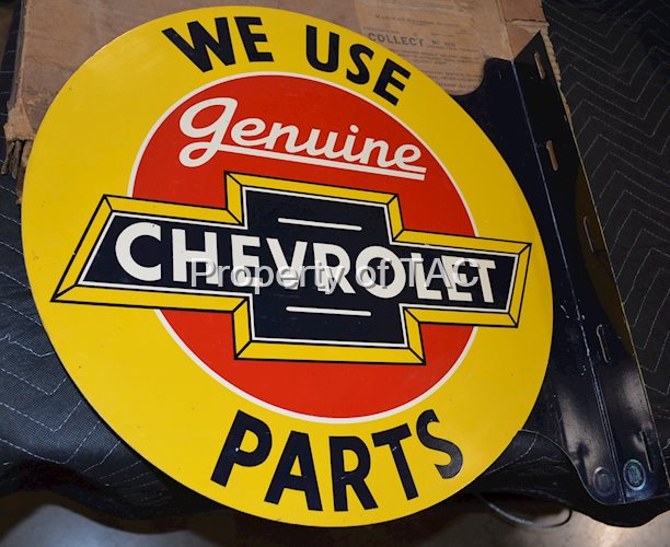 We Use Genuine Chevrolet Parts Metal Flange Sign (NIB) (TAC)