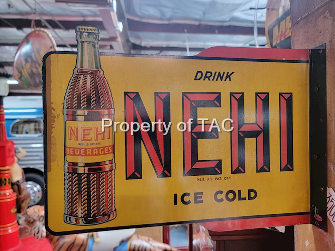 Drink Nehi Ice Cold w/Bottle Logo Metal Flange Sign