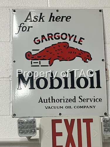 Ask for Mobiloil w/Gargoyle Porcelain Oil Cabinet Sign