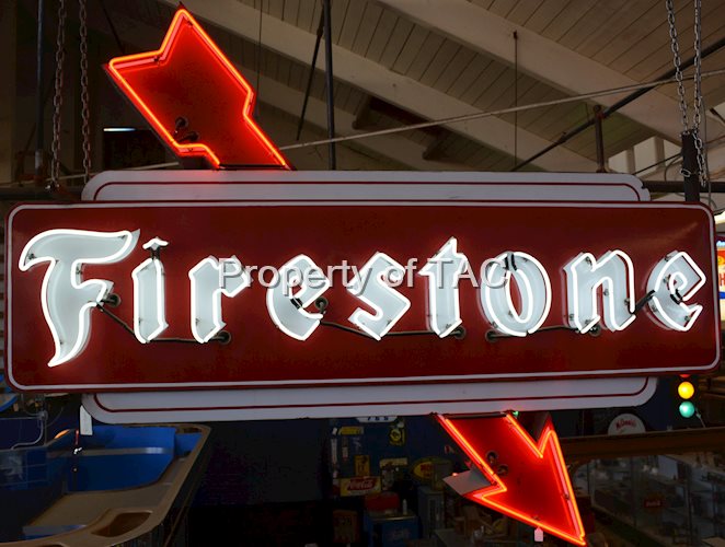 Firestone w/Arrow Porcelain Neon Sign