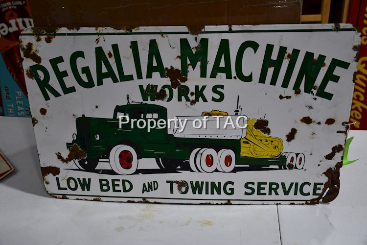 Regalia Machine Works Low Bed & Towing w/Semi Image Porcelain Sign