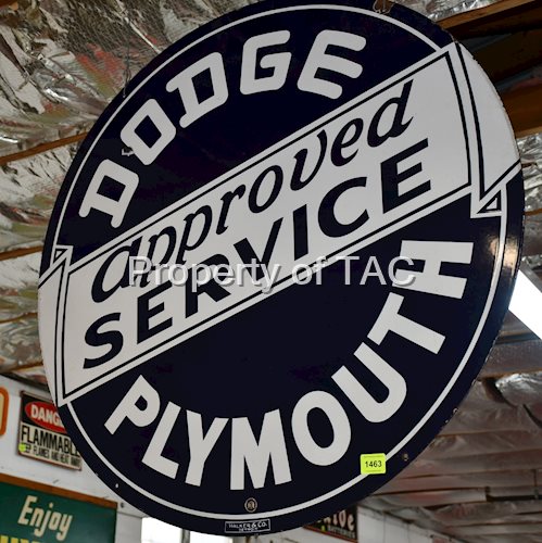 DODGE PLYMOUTH APPROVED SERVICE DOUBLE-SIDED PORCELAIN SIGN