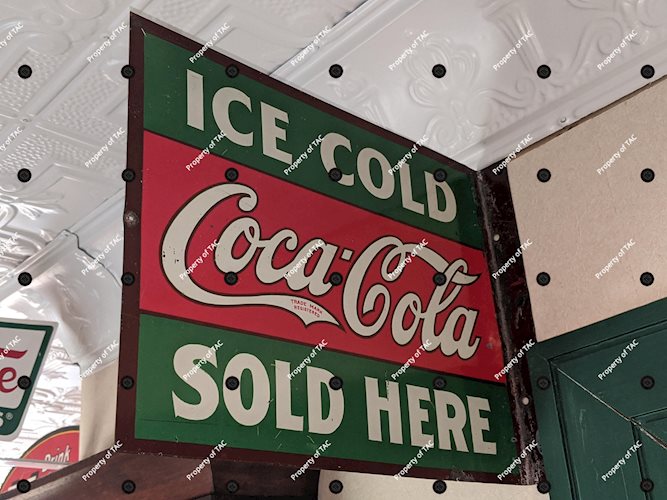 Ice Cold Coca Cola Sold Here DST Tin Flange Sign