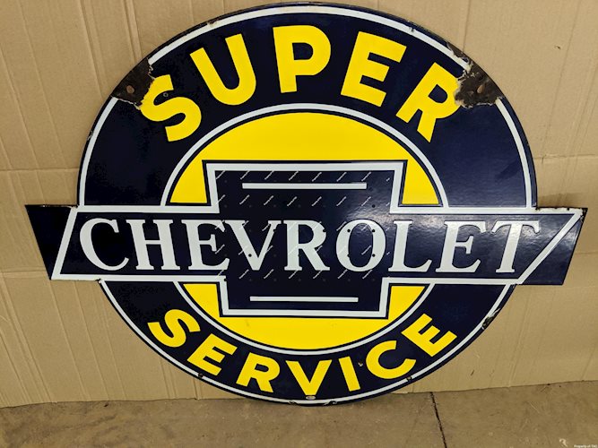 Chevrolet Super Service DSP Double Sided Porcelain Sign