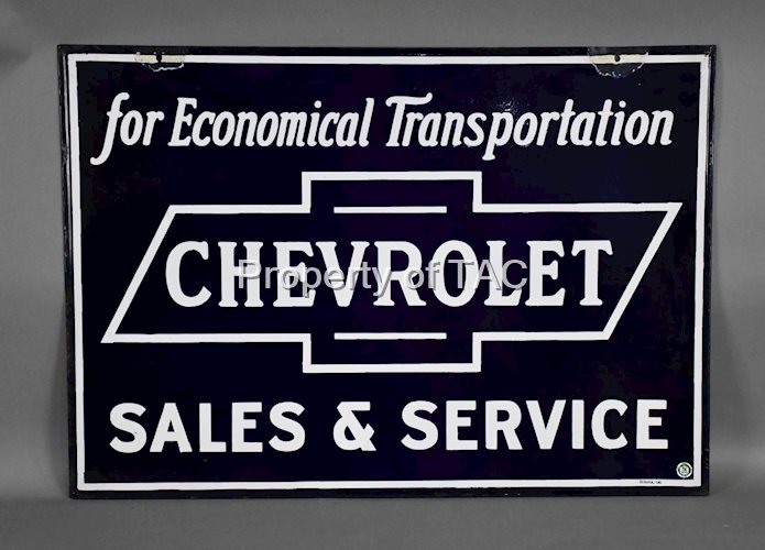 Chevrolet Sales & Service Economical Transportation Porcelain Sign (TAC)