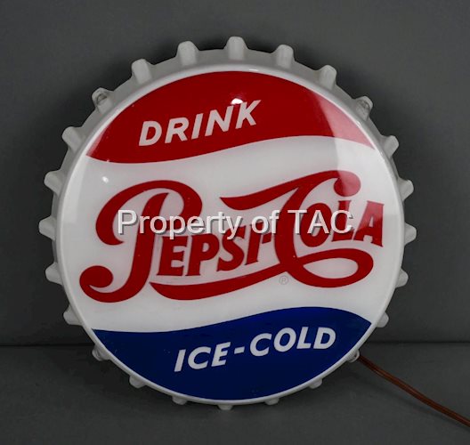 Drink Pepsi-Cola Ice-Cold Plastic Lighted Bottle Cap Sign