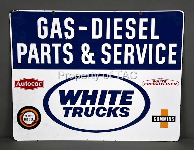 White Trucks Gas-Diesel Parts & Service w/4-Logos Porcelain Sign
