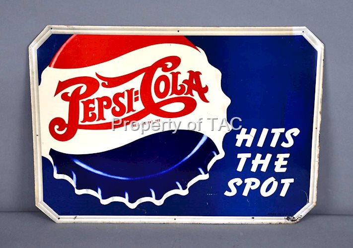 Pepsi:Cola "Hits The Spot" w/Bottle Cap Logo Metal Sign