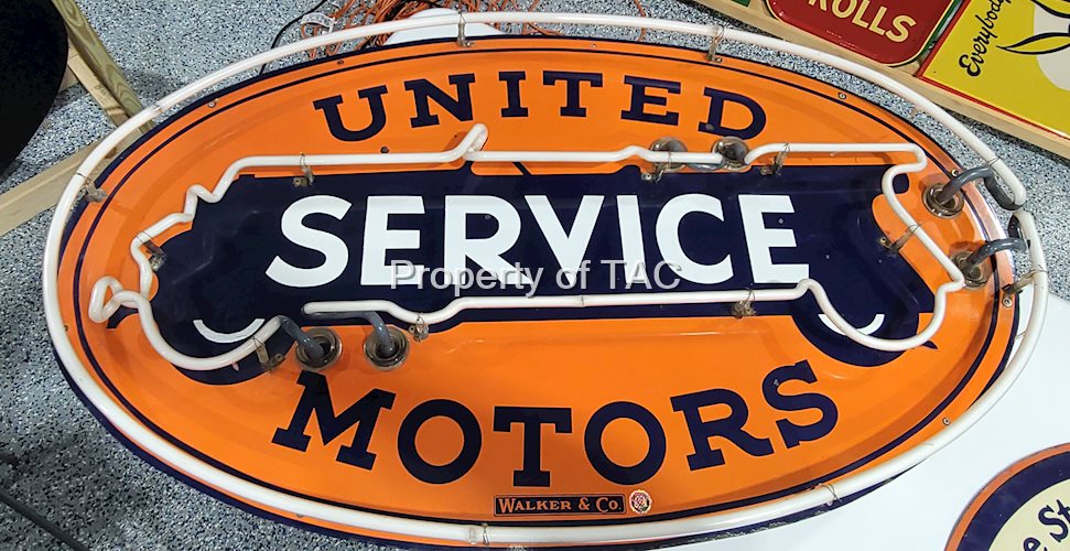United Motors Service Porcelain Neon Sign "White Wheels"