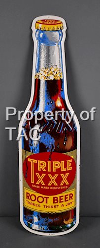 Triple XXX Root Beer Bottle-Shaped Metal Sign