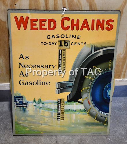 Weed Chains "as necessary as gasoline" Gasoline To-Day Metal Sign
