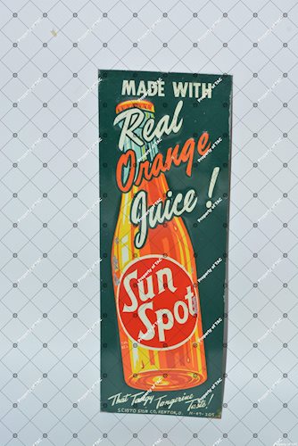 Sun Spot Made with Real Orange Juice!" painted sign"