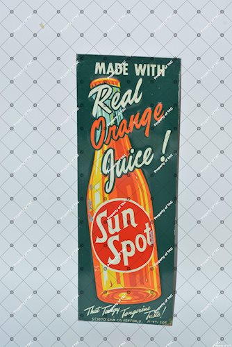 Sun Spot Made with Real Orange Juice!" painted sign"