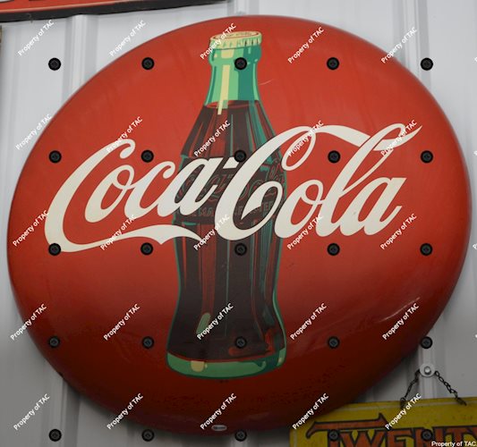 Coca-Cola w/bottle button metal sign