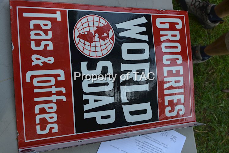 World Soap Groceries Teas & Coffee Porcelain Sign