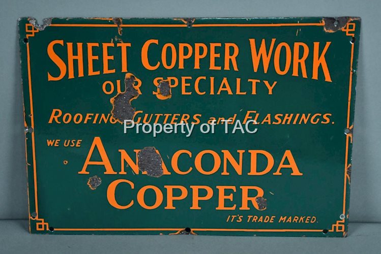 Anaconda Copper "Sheet Copper Works our Specialty" Porcelain Sign