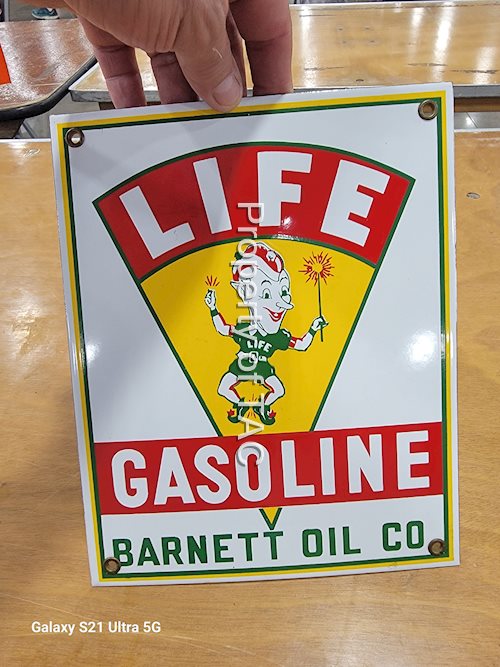 Life Gasoline w/Elf Image Porcelain Pump Sign