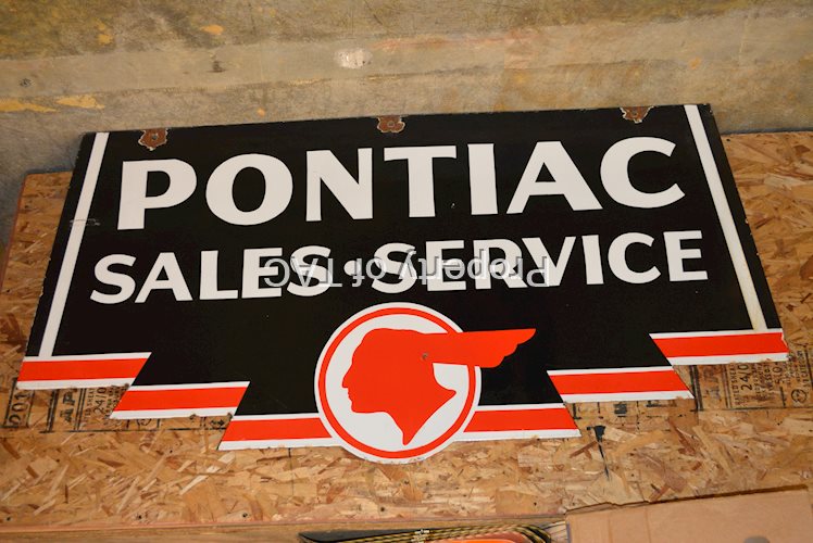 Pontiac Sales-Service w/Full Feather Logo Porcelain Sign