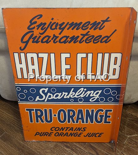 Hazle Club Sparkling Tru Orange Double Sided Tin Flange Sign