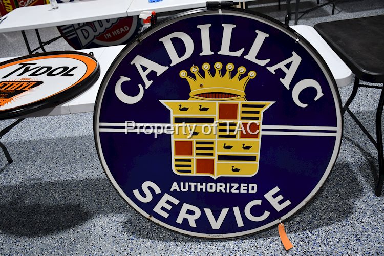 Cadillac Authorized Service w/Crest Logo Porcelain Sign