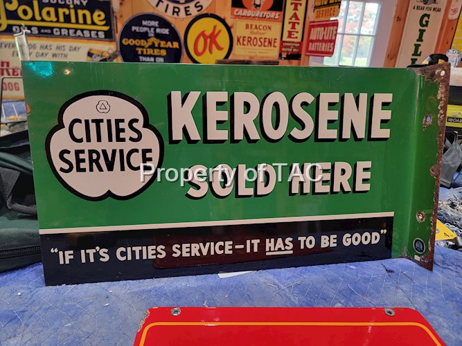 Cities Service w/Logo Kerosene Sold Here Metal Flange Sign