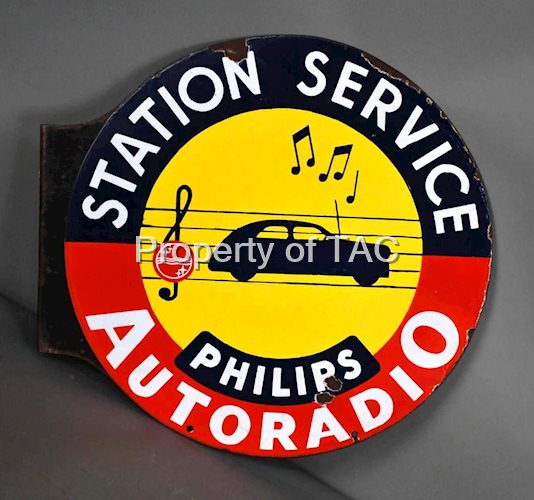 Phillips Autoradio Station Service w/Logo Porcelain Flange Sign (TAC)