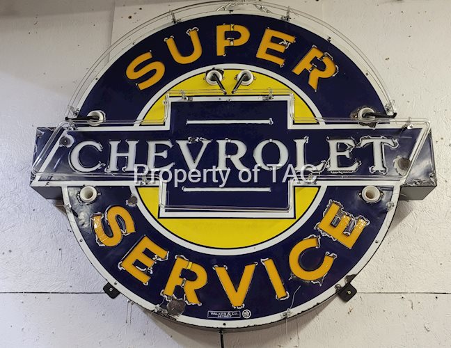 Chevrolet Super Service Milkglass Porcelain Neon Sign