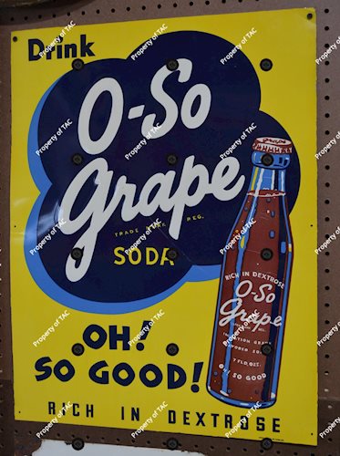 Drink  O-So Grape Soda w/Bottle Metal Sign