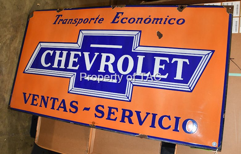 Chevrolet in Bowtie Ventas-Servico Porcelain Sign