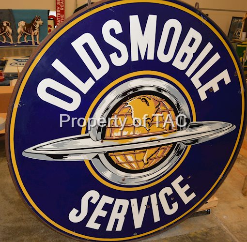 Oldsmobile Service w/World Logo Porcelain Identification Sign