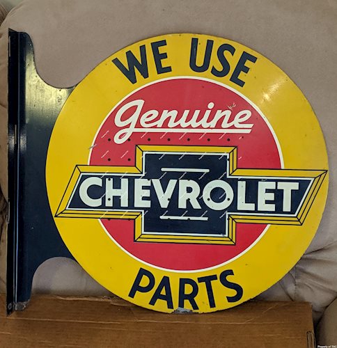 We Use Genuine Chevrolet Parts DST Double Sided Tin Flange Sign