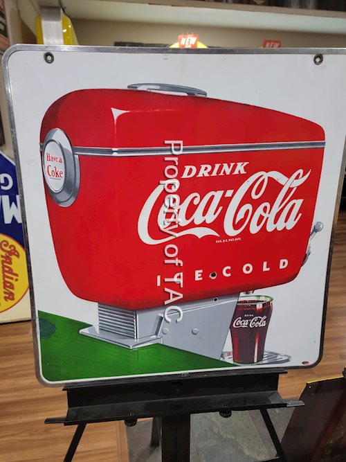 Drink Coca-Cola w/Motor Boat Dispenser Porcelain Sign