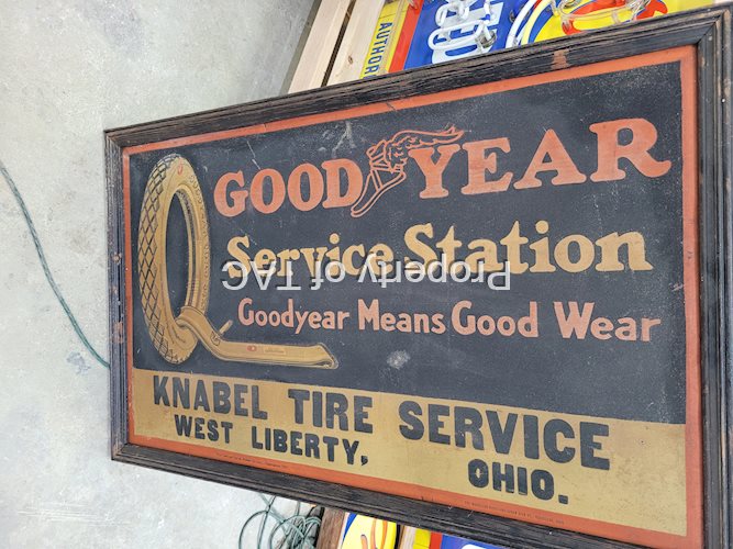 GoodYear Service Station Tin Sign w/ Wooded Frame