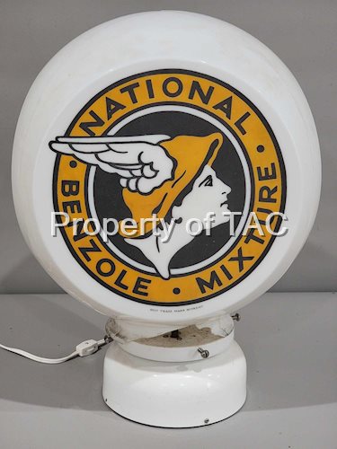 National Benzole Mixture w/Logo Milk Glass Three Face Globe